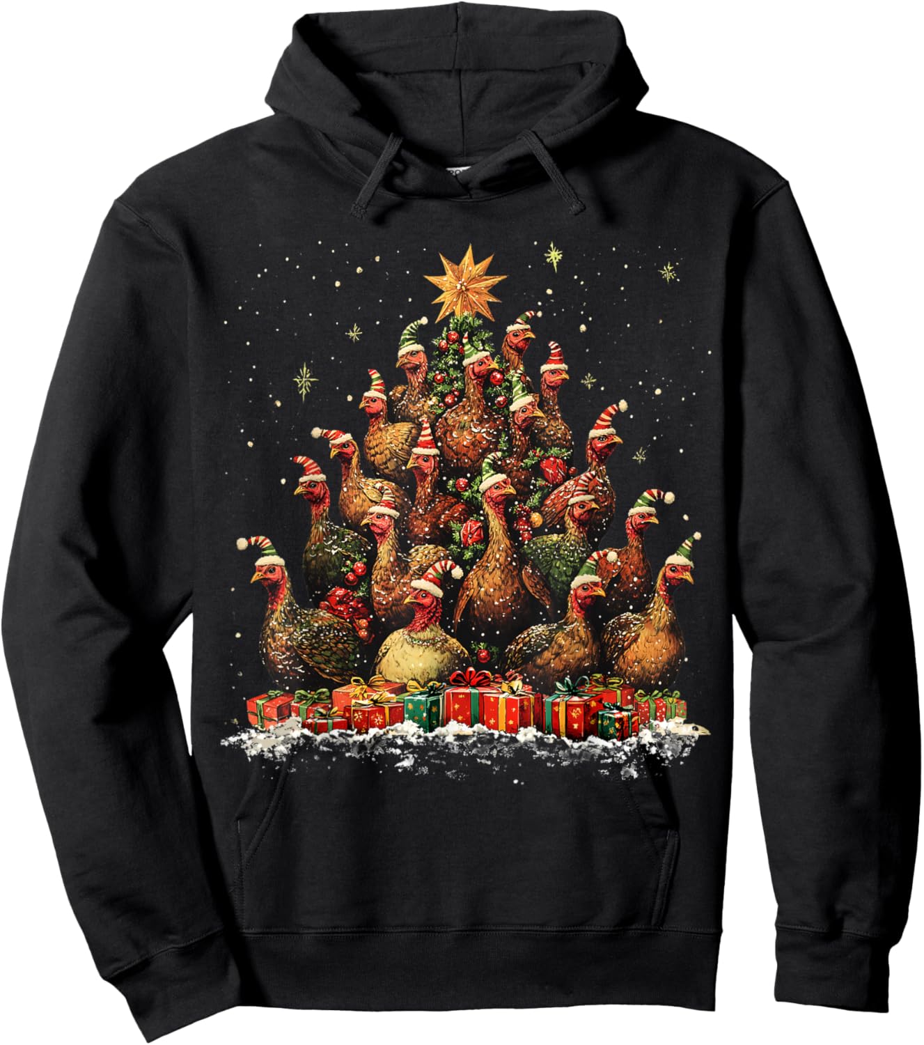Turkey Christmas Tree Ornament Decor Xmas Hoodie - Hoodie | Black