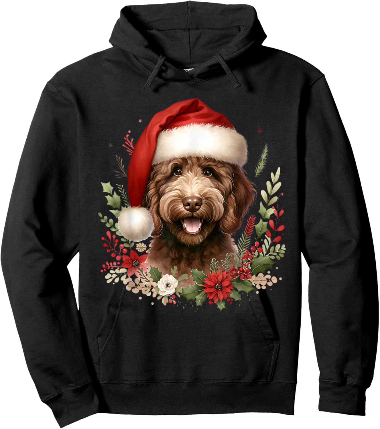 Christmas Chocolate Labradoodle Dog Watercolor Artwork Hoodie - Hoodie | Black