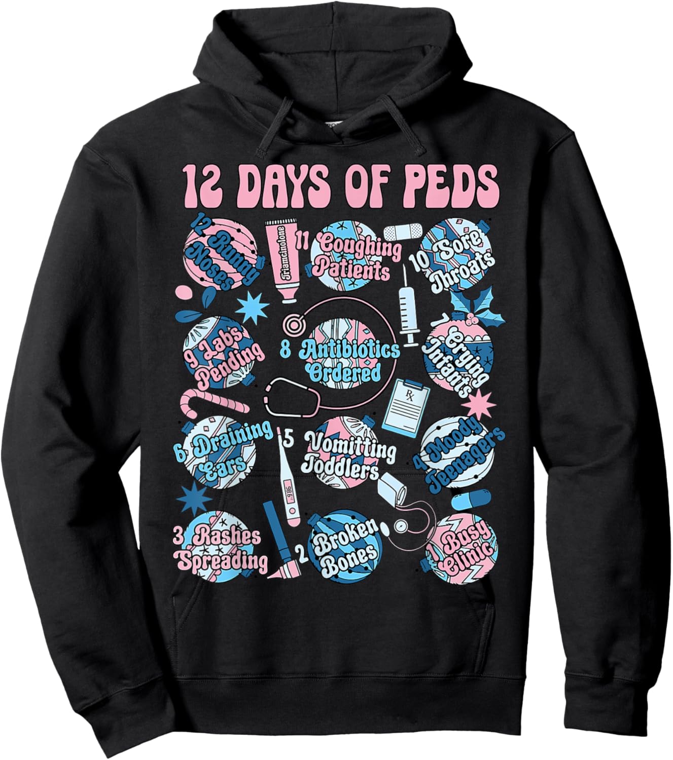 Pediatric Nurse Christmas Funny 12 Days Of PEDS Nursing Hoodie - Hoodie | Black
