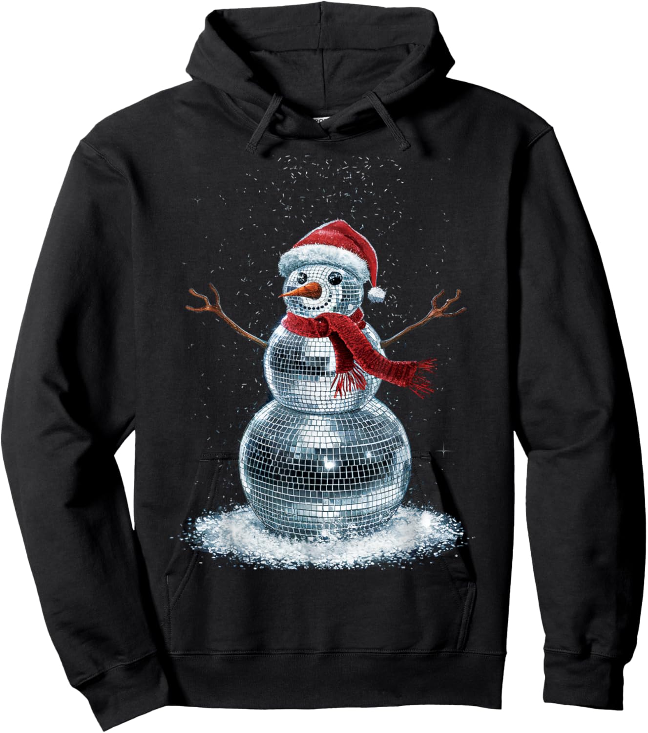 Snowman Christmas Retro Santa Hat Disco Ball Matching Family Hoodie - Hoodie | Black