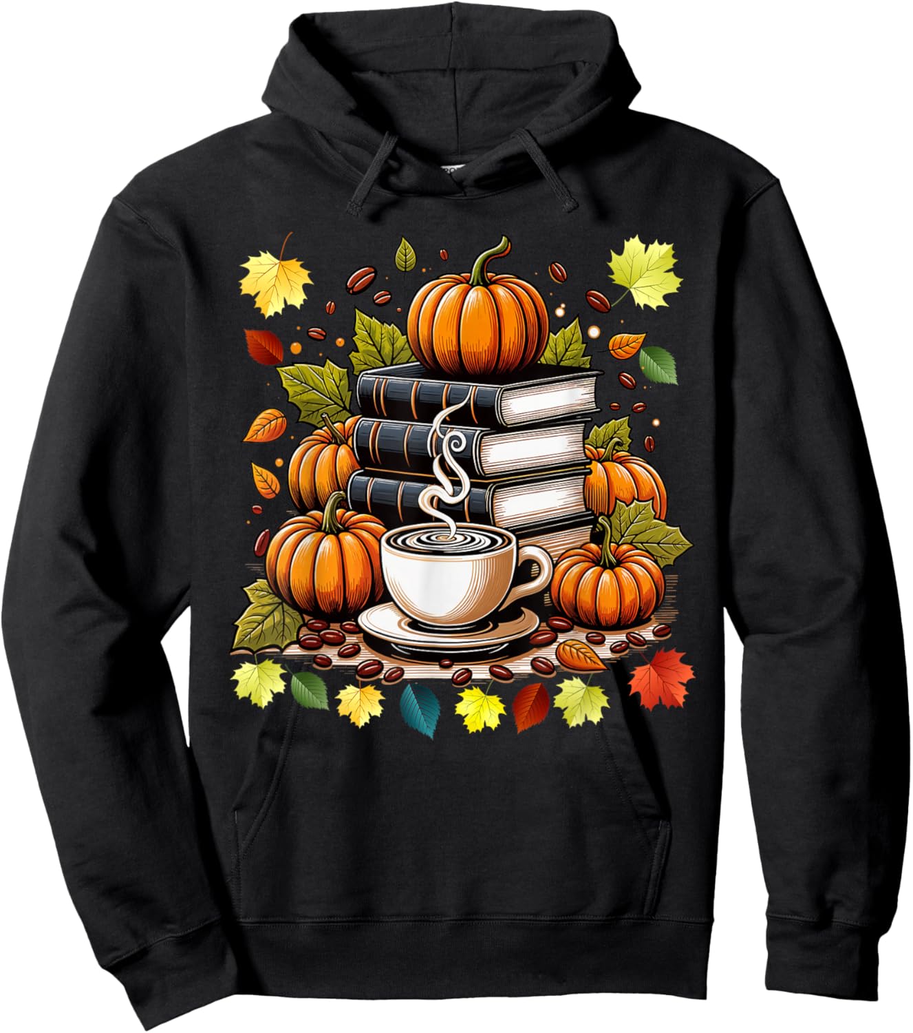 Books Coffee Fall Leaves and Pumpkins Vintage Library Hoodie - Hoodie | Black
