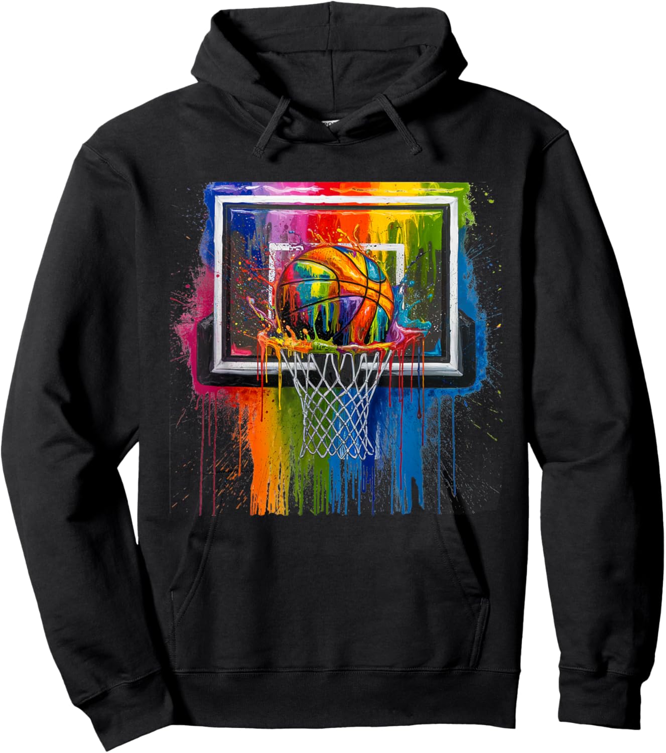 Colorful Basketball Tie Dye Paint Splash Hoop Drip Slam Dunk Hoodie - Hoodie | Black
