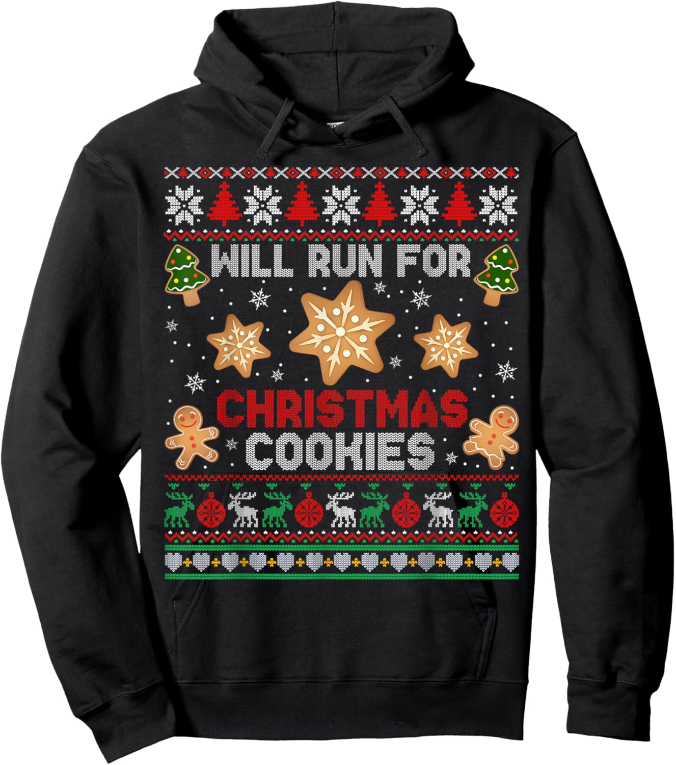 Will Run For Christmas Cookies Gingerbread Lover Ugly Xmas Hoodie - Hoodie | Black