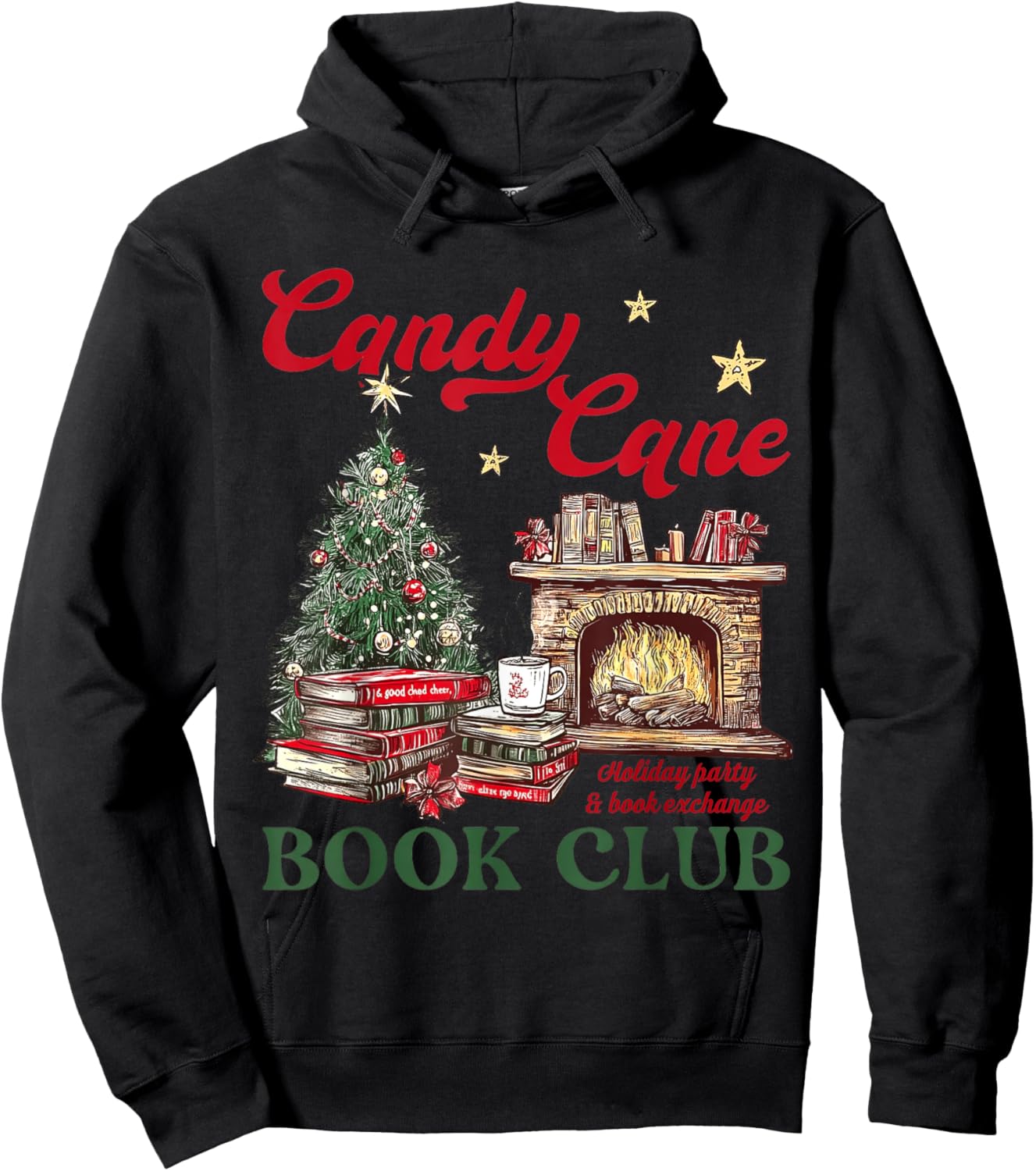 Candy Cane Book Club Holiday Party & Book Exchange Hoodie - Hoodie | Black