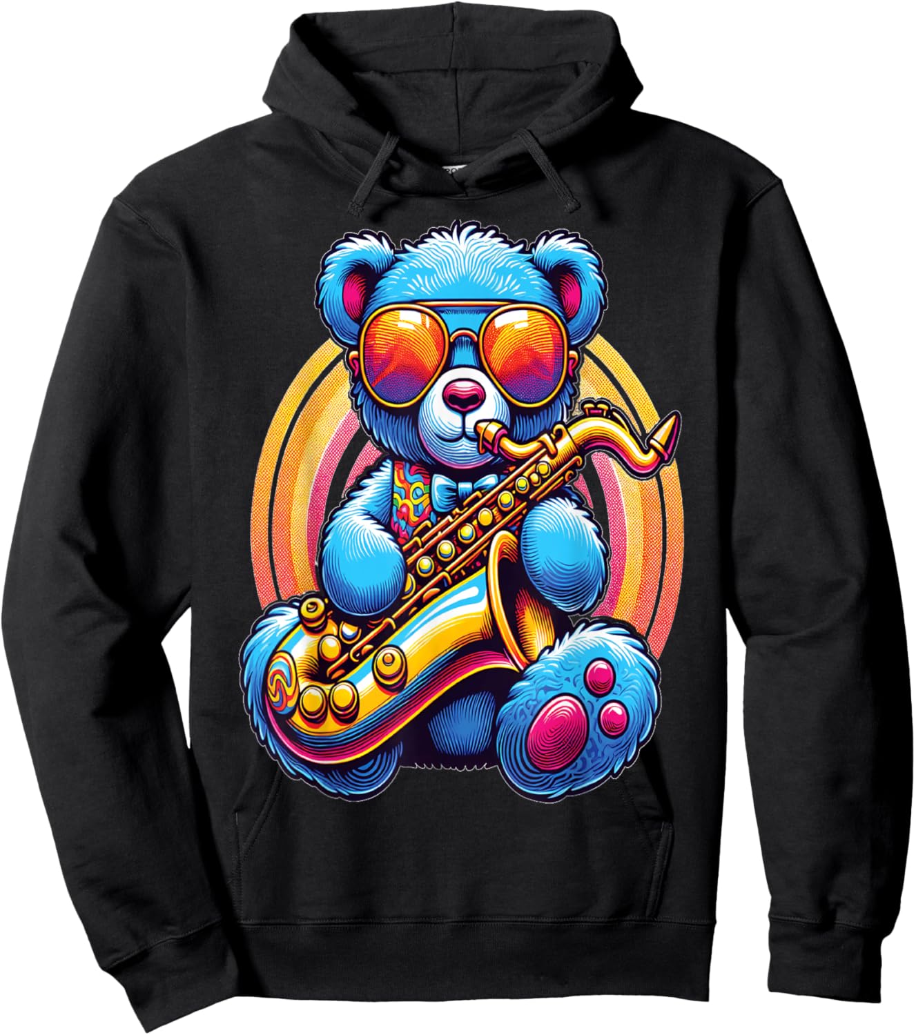 Teddy bear playing Saxophone Cool Saxophonist Hoodie - Hoodie | Black