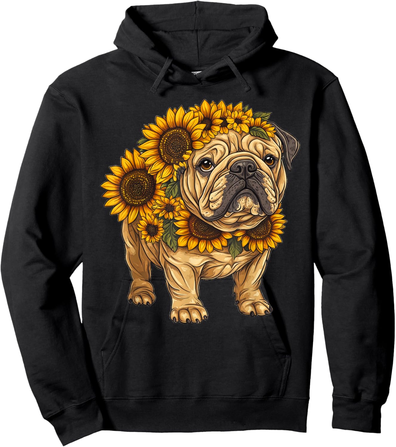 Sunflower English Bulldog Dog Flower Gardening Floral Hoodie - Hoodie | Black
