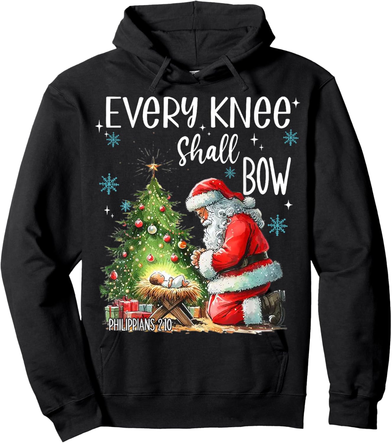Every Knee Shall Bow Funny Kneeling Santa Baby Jesus Hoodie - Hoodie | Black