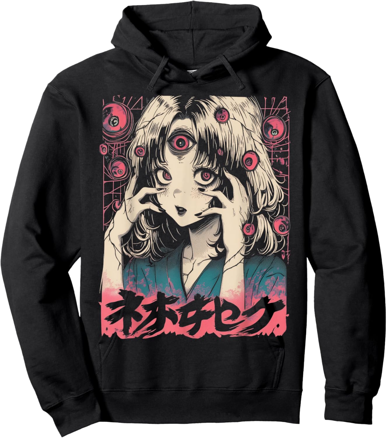 Goth Grunge Demon Anime Girl Waifu Horror Alt Aesthetic Hoodie - Hoodie | Black