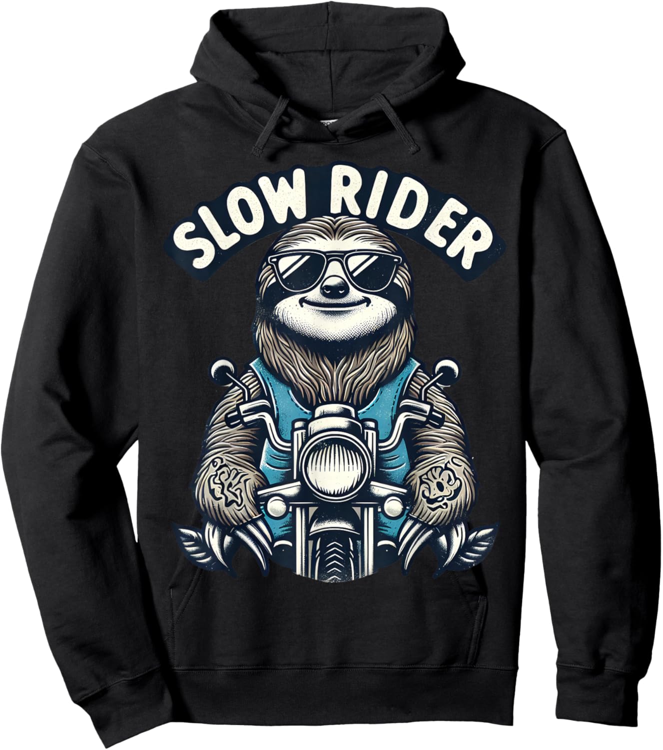 Cool Sloth on Motorcycle Slow Rider Funny Hoodie - Hoodie | Black