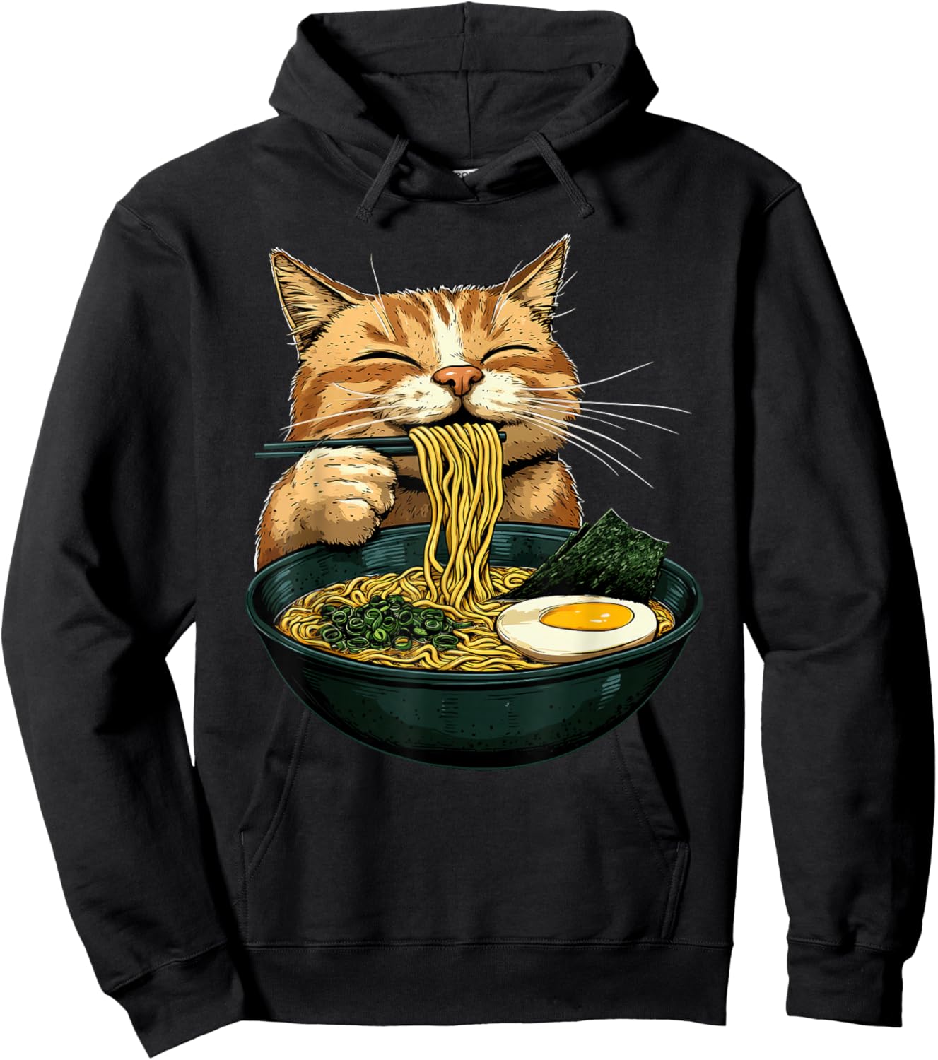 Funny Cat Eating Ramen Japanese Anime Kawaii Cat Hoodie - Hoodie | Black