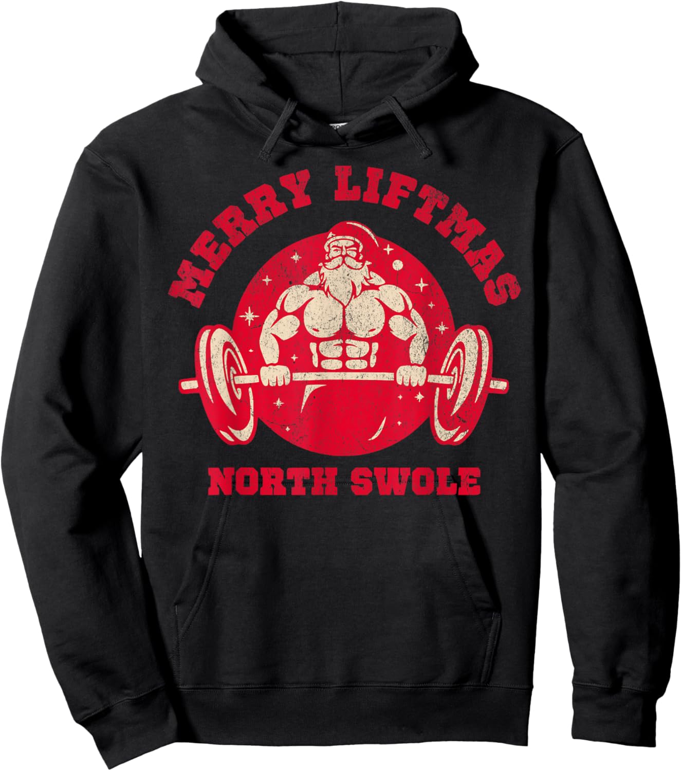 Merry Liftmas FUNNY Santa North Swole Weightlifting Fitness Hoodie - Hoodie | Black