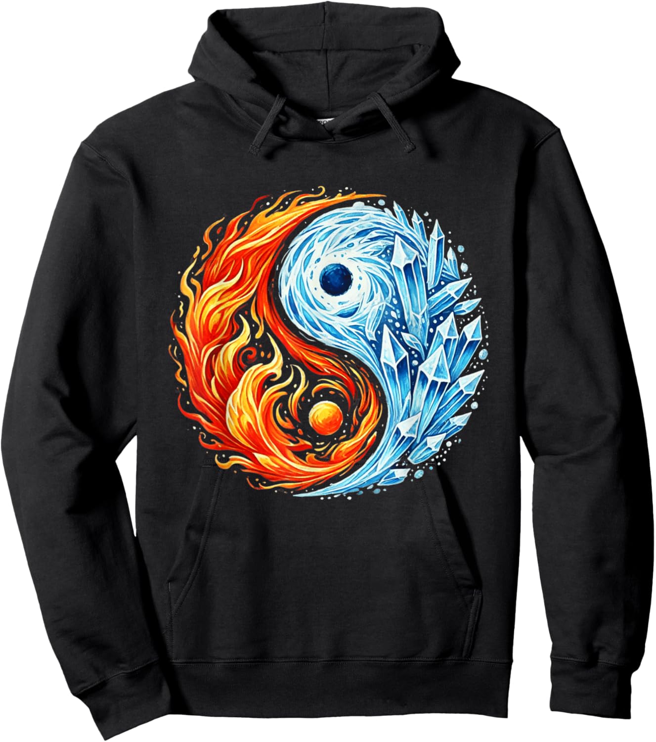 Fire and Ice Yin Yang Elemental Balance Circle Zen Yoga Hoodie - Hoodie | Black