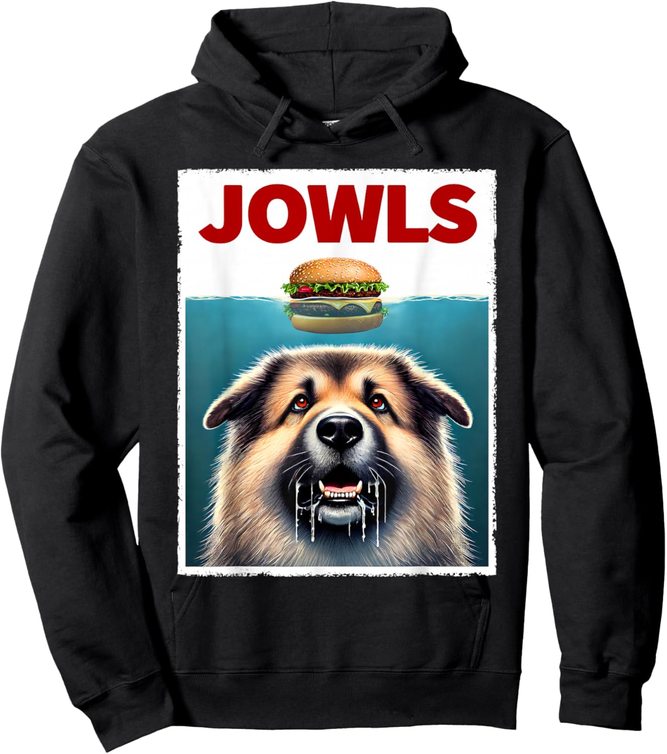 Funny Caucasian Shepherd Dog and Hamburger Parody Jowls Hoodie - Hoodie | Black