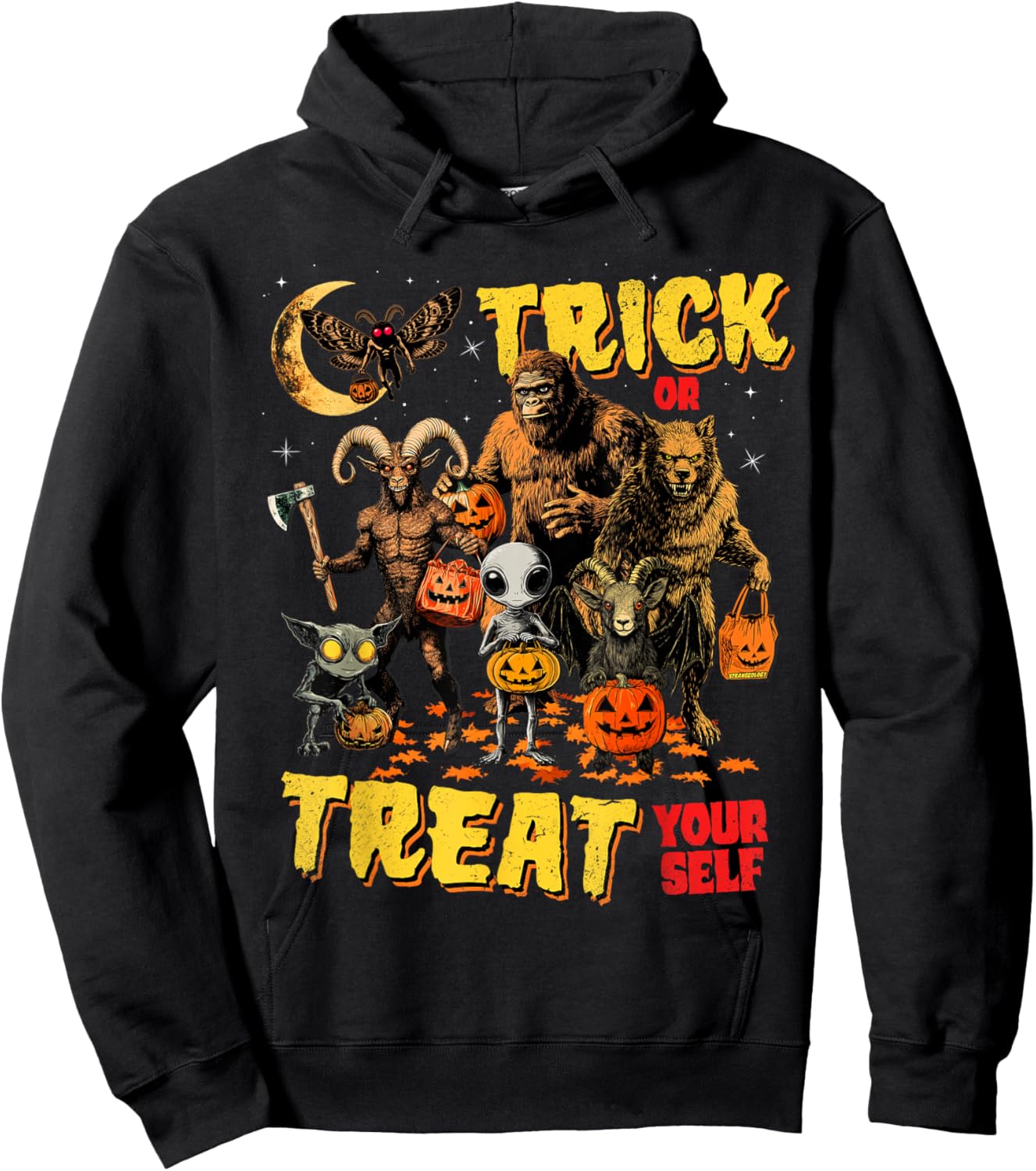 Trick Or Treat Yourself Cryptid Bigfoot Dogman Halloween Hoodie - Hoodie | Black