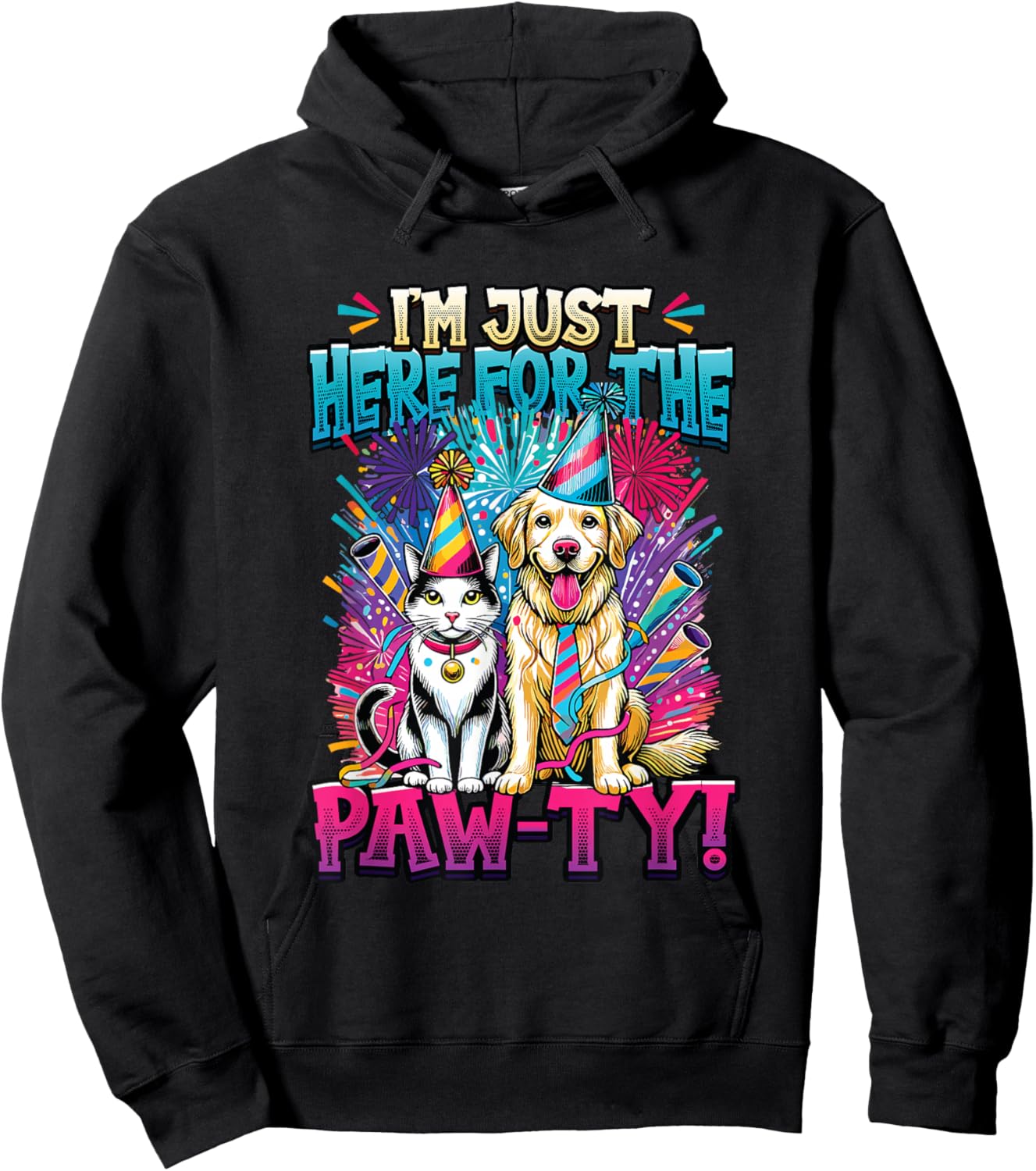 I'm Just Here For The Paw-ty - Animal Lover Birthday Hoodie - Hoodie | Black