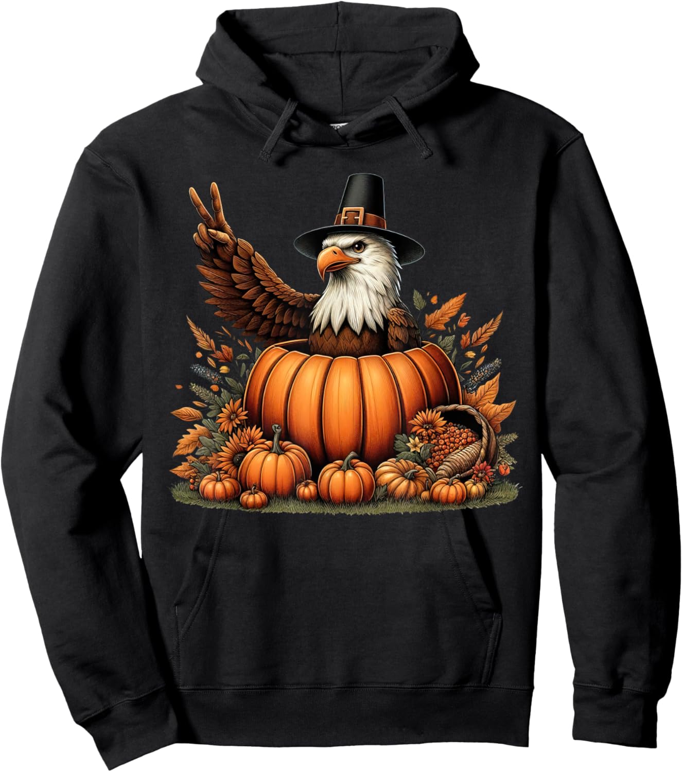 Autumn Pumpkin Fall Eagle Thanksgiving Kids Hoodie - Hoodie | Black