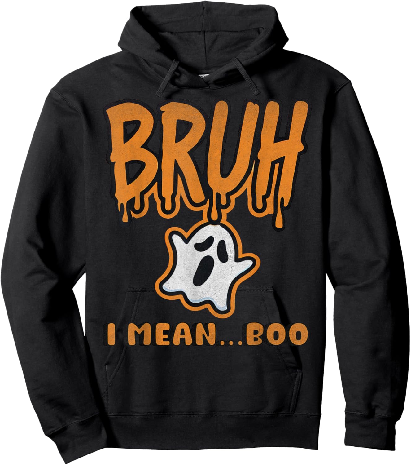 Funny Bruh Halloween Ghost Boo Kids Boys Youth School Party Hoodie - Hoodie | Black