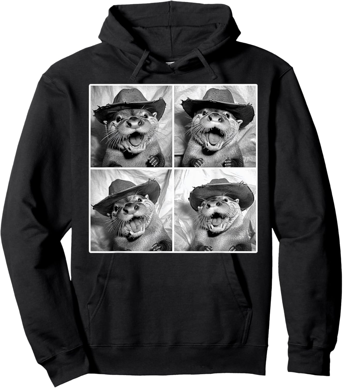 Otter in Cowboy Hat Retro Photobooth Selfie Funny Sea Otter Hoodie - Hoodie | Black