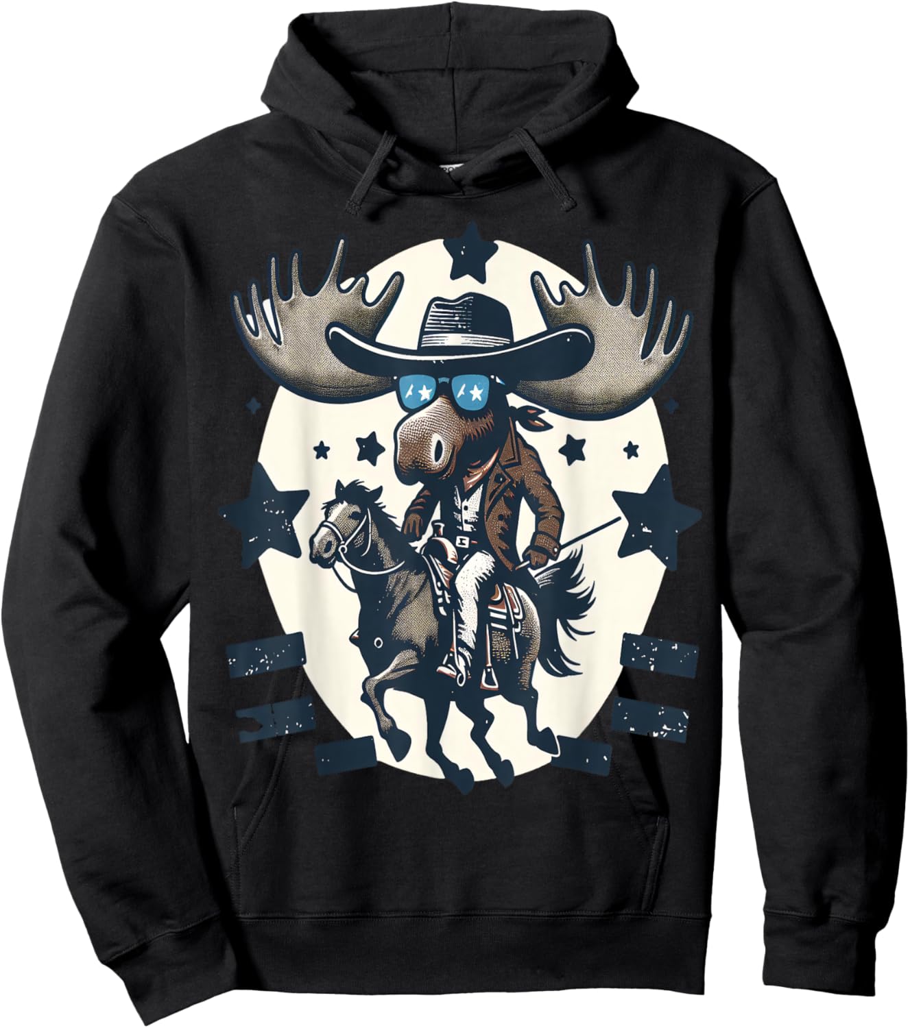 Moose Cowboy on Horse Vintage Elk Hoodie - Hoodie | Black