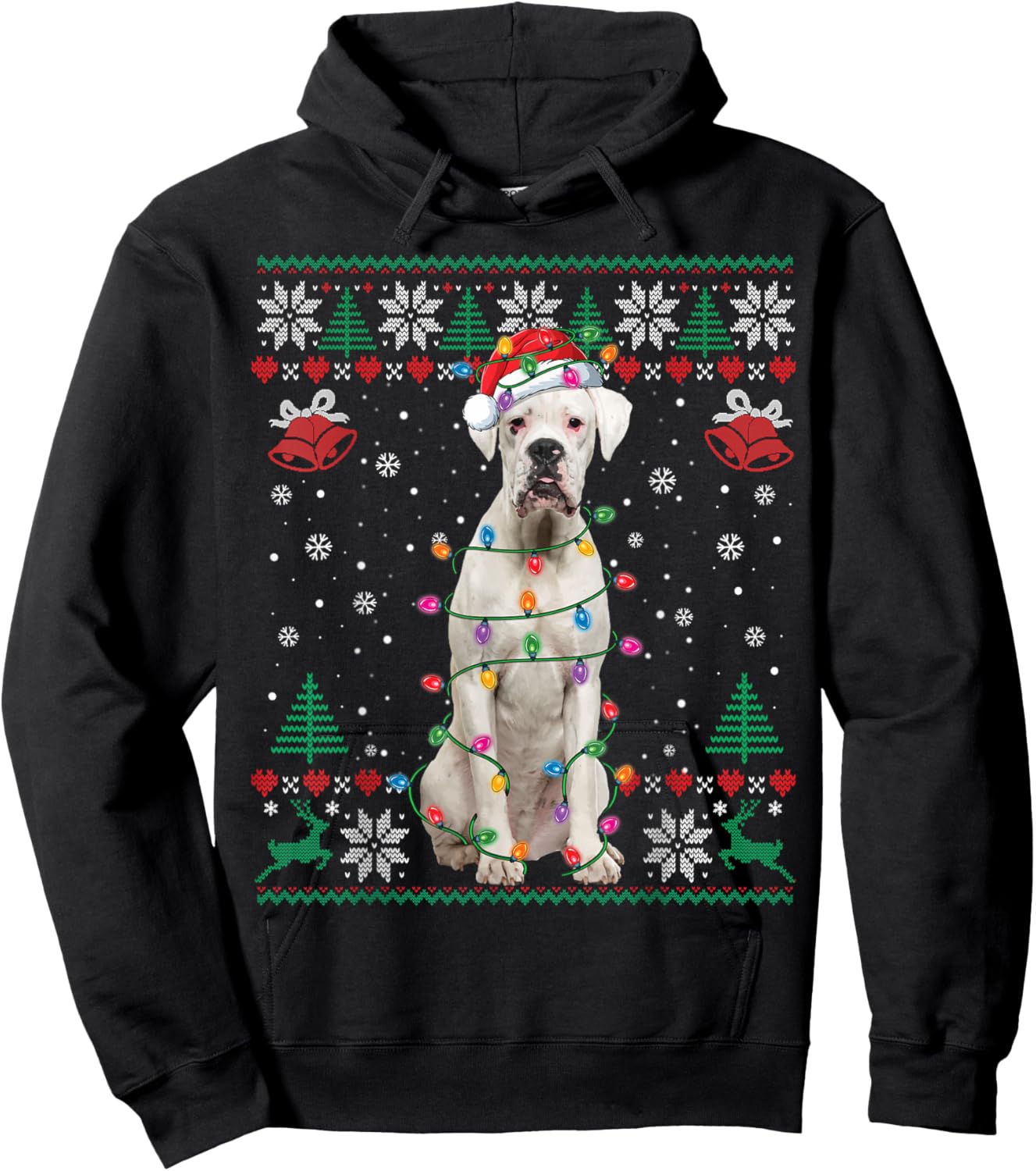 White Boxer Dog Ugly Christmas Sweater Funny Xmas Hoodie - Hoodie | Black