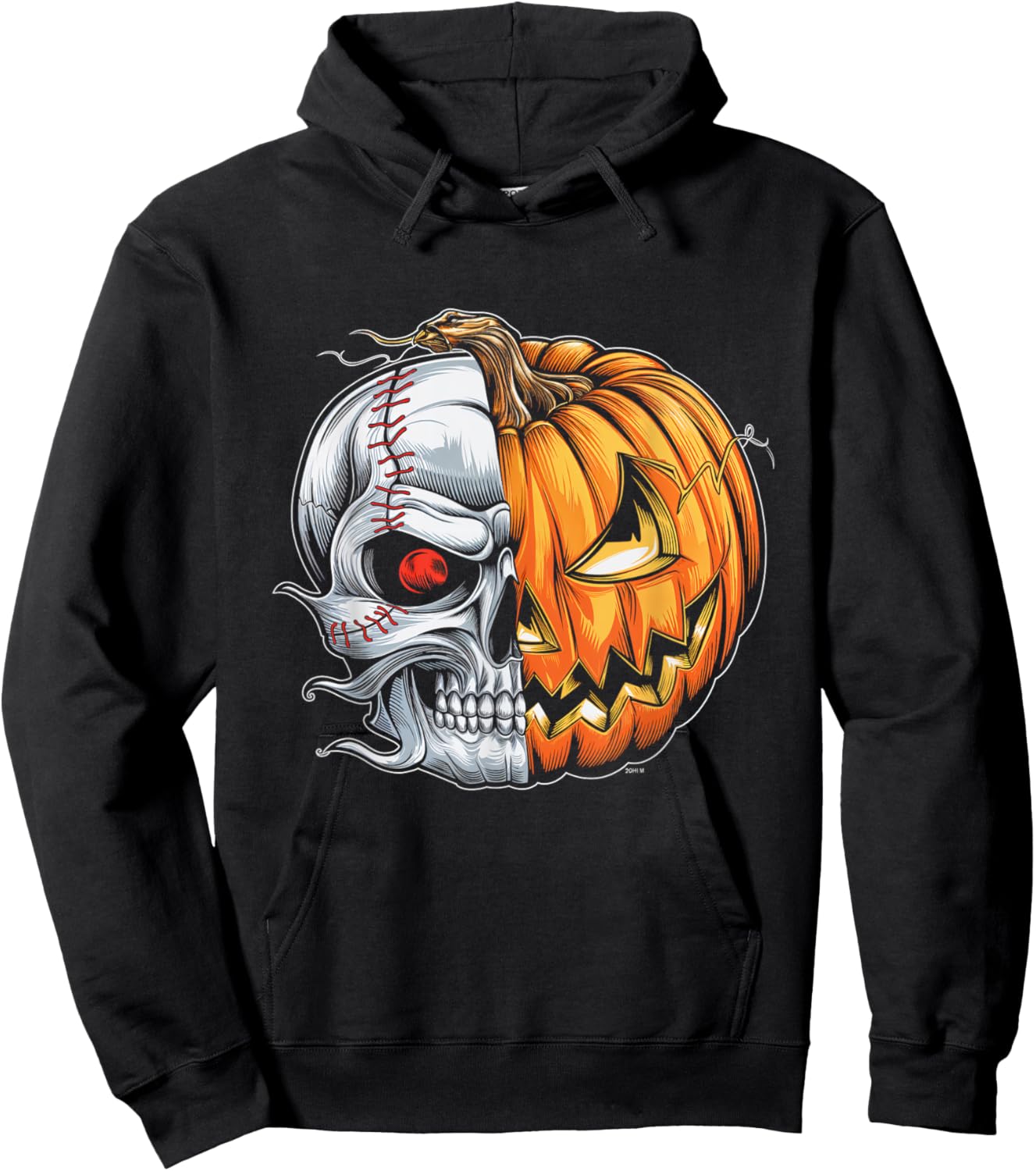 Baseball Pumpkin Skull Halloween Spooky Sugar Skull Hoodie - Hoodie | Black