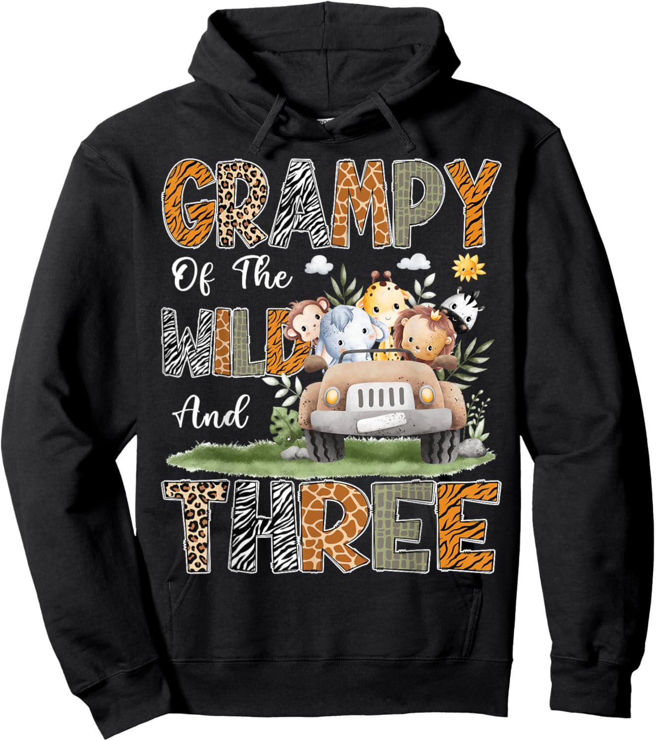Grampy Of The Wild Three 3Rd Birthday Safari Jungle Animal Hoodie - Hoodie | Black