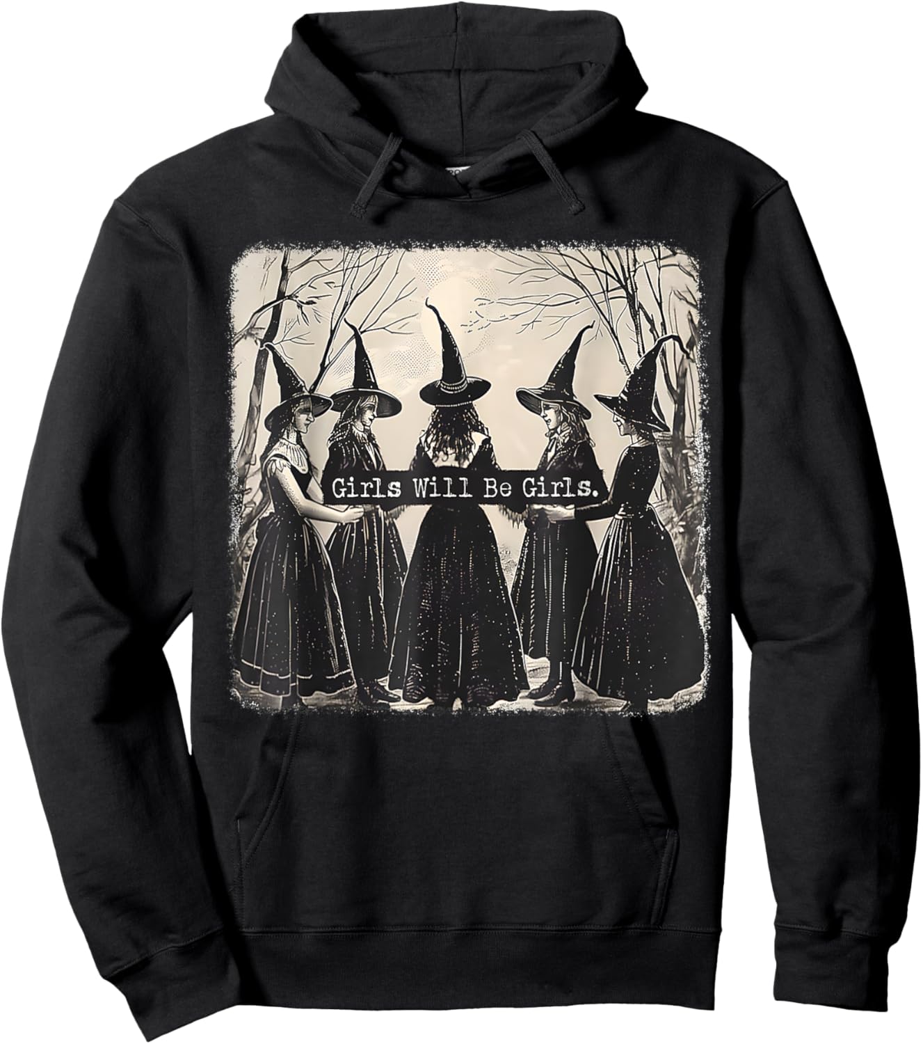 Girl Will Be Girl Funny Witch Halloween Vibes Feminist Hoodie - Hoodie | Black