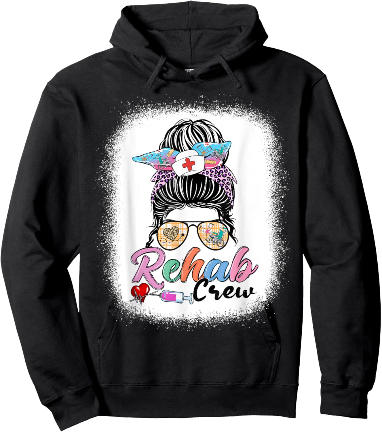 Rehab Crew Messy Bun Women Sunglasses Rehab Nurse Hoodie - Hoodie | Black