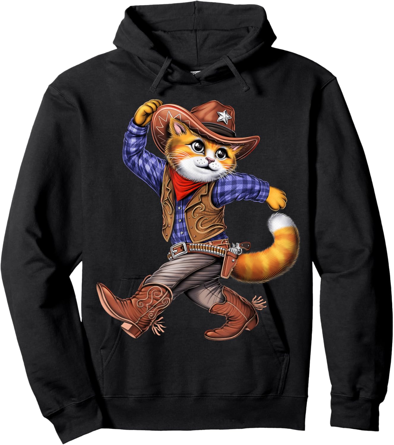 Cat Cowboy Western Country Rodeo Funny Cat Hoodie - Hoodie | Black