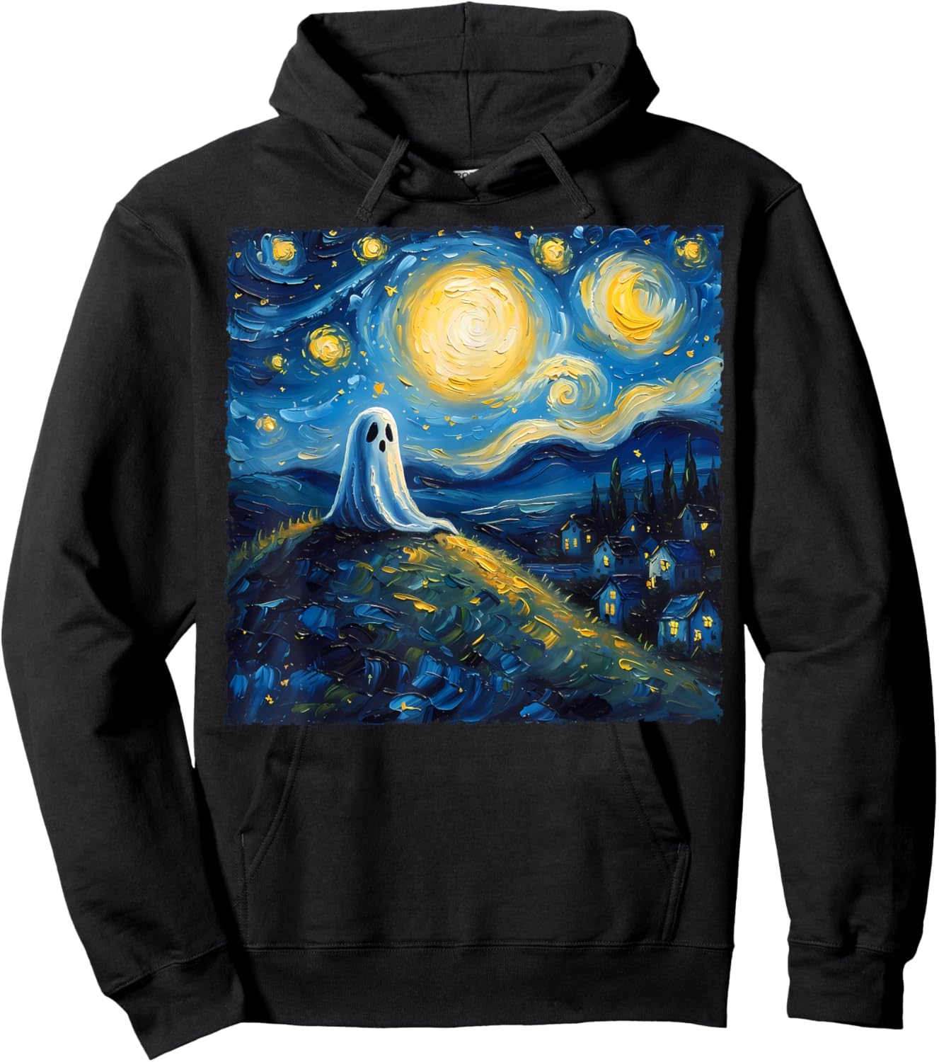 Van Gogh Style Funny Ghost Lover The Starry Night Painting Hoodie - Hoodie | Black