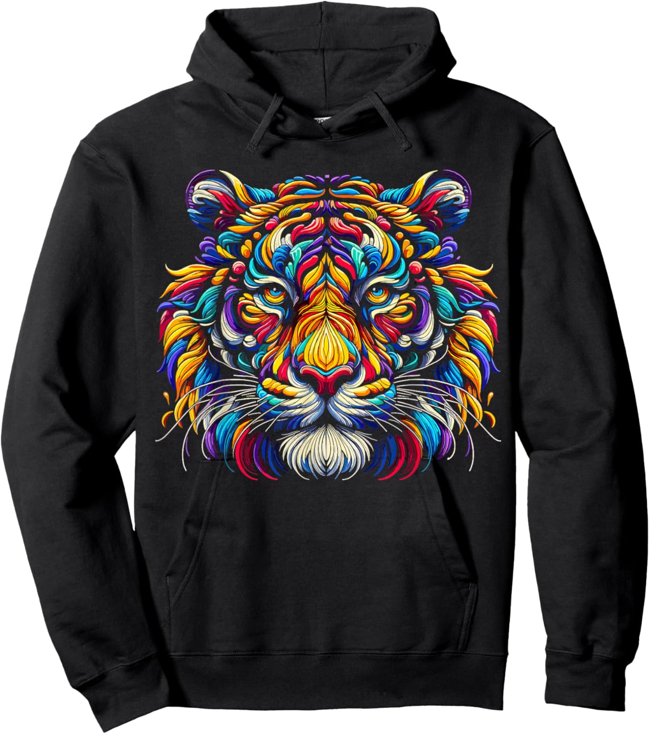 Tiger Face Wild Animal Colorful Tiger Hoodie - Hoodie | Black