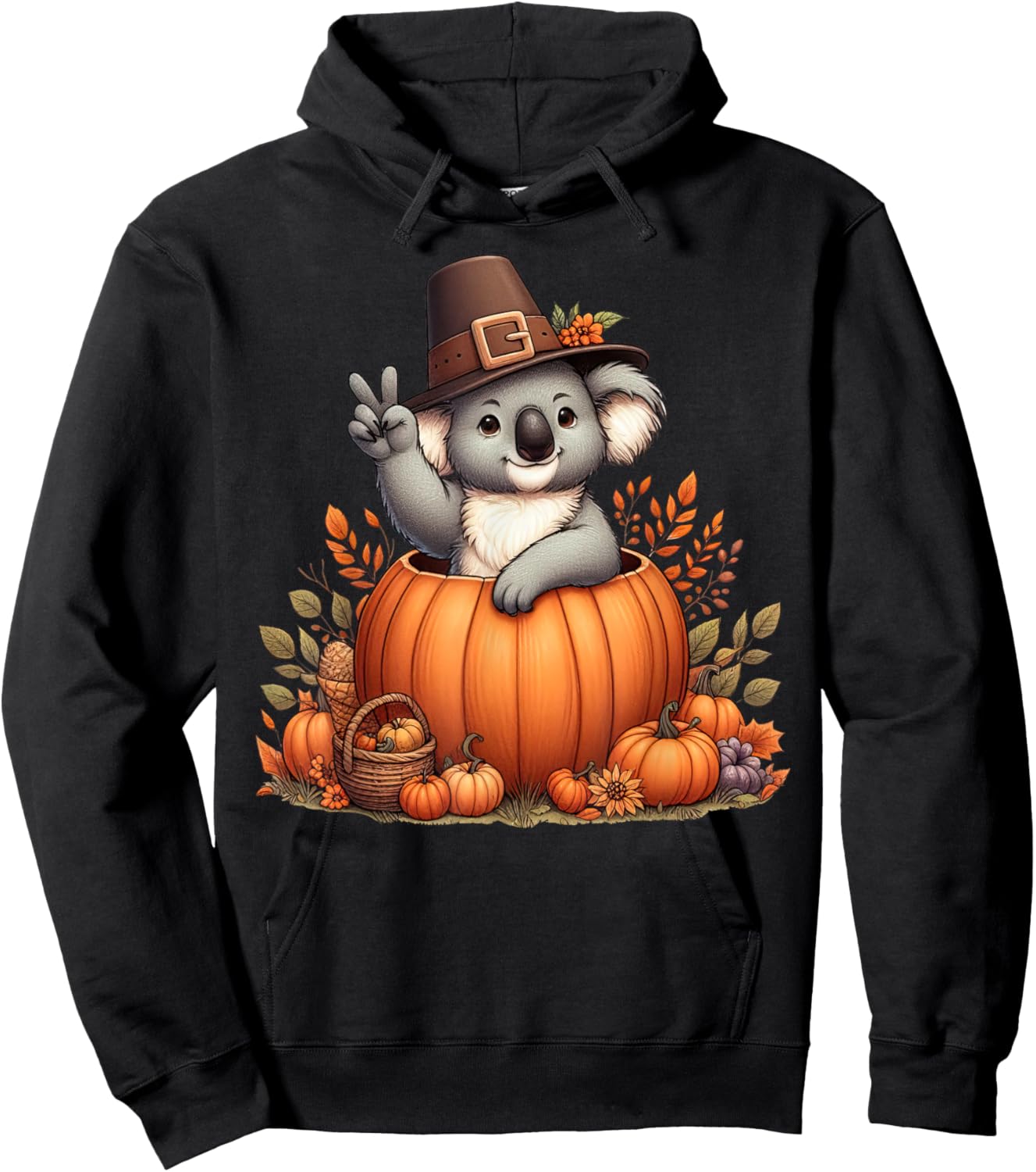 Autumn Pumpkin Fall Koala Thanksgiving Kids Hoodie - Hoodie | Black