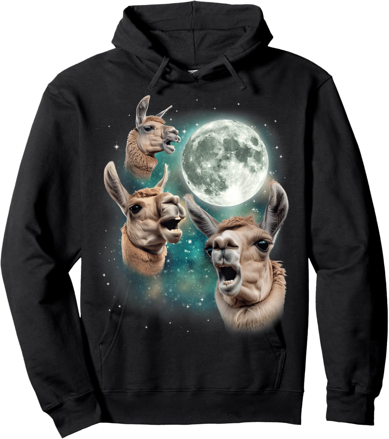 Three Llama Moon | Funny 3 Llama Howling Weird Cursed Meme Hoodie - Hoodie | Black