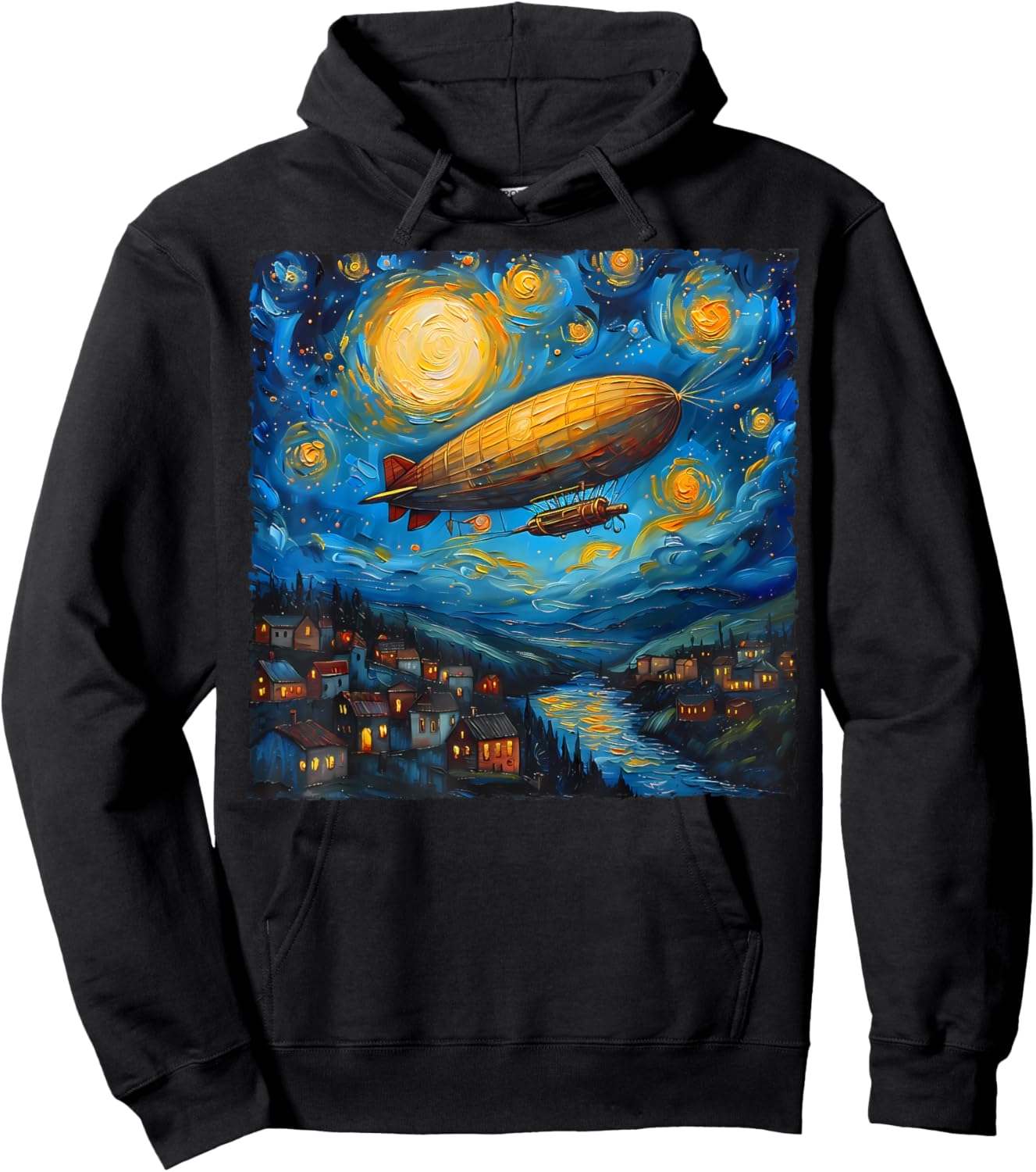 Zeppelin Van Gogh Starry Night Art Airship and Art Lovers Hoodie - Hoodie | Black