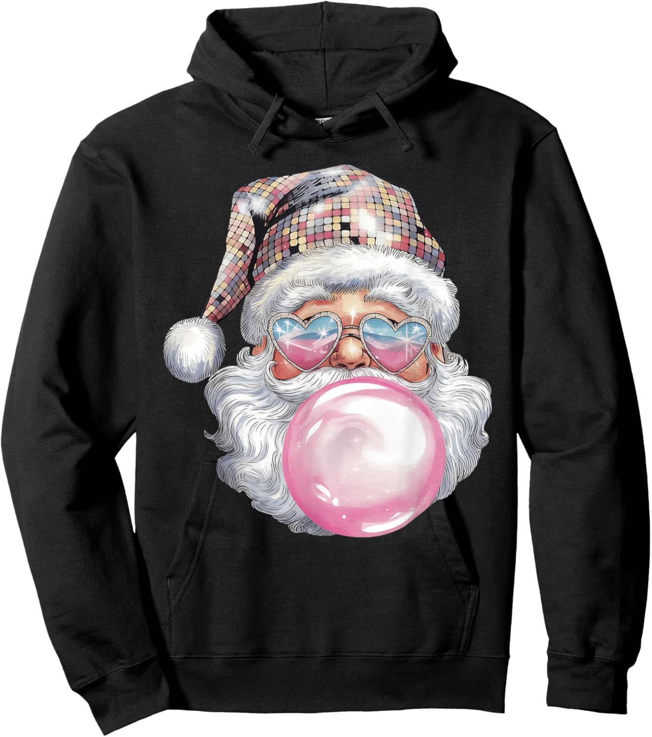 Cute Retro Santa Christmas Blowing Bubble Gum Vintage Girly Hoodie - Hoodie | Black