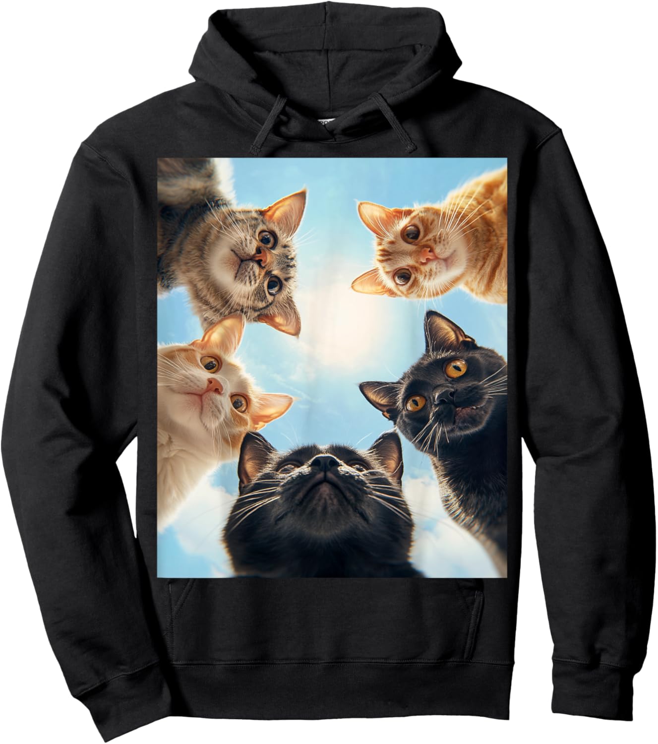 Cat Lover Black White Orange Funny Cat Face Hoodie - Hoodie | Black