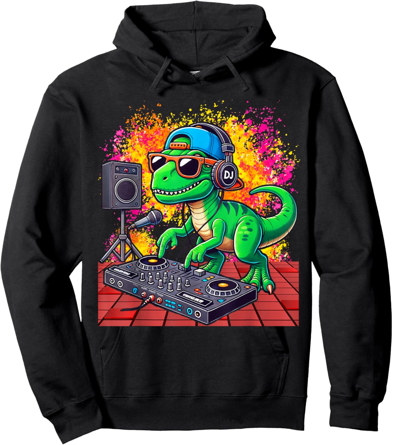 T Rex DJ Party Club Floppy Jockey EDM Dance Hoodie - Hoodie | Black