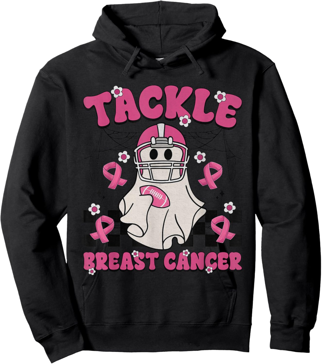 Tackle Breast Cancer Football Funny Ghost Pink Halloween Hoodie - Hoodie | Black