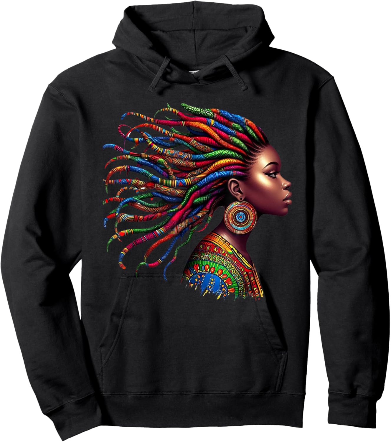 Rainbow Dashiki African Tribal Woman Natural Roots Hoodie - Hoodie | Black