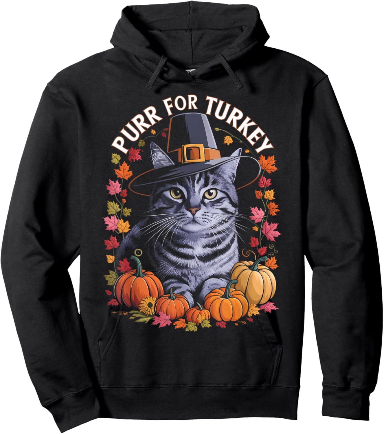 Thanksgiving Pilgrim Cat Lover Purr For Turkey Men Women Kids Hoodie - Hoodie | Black