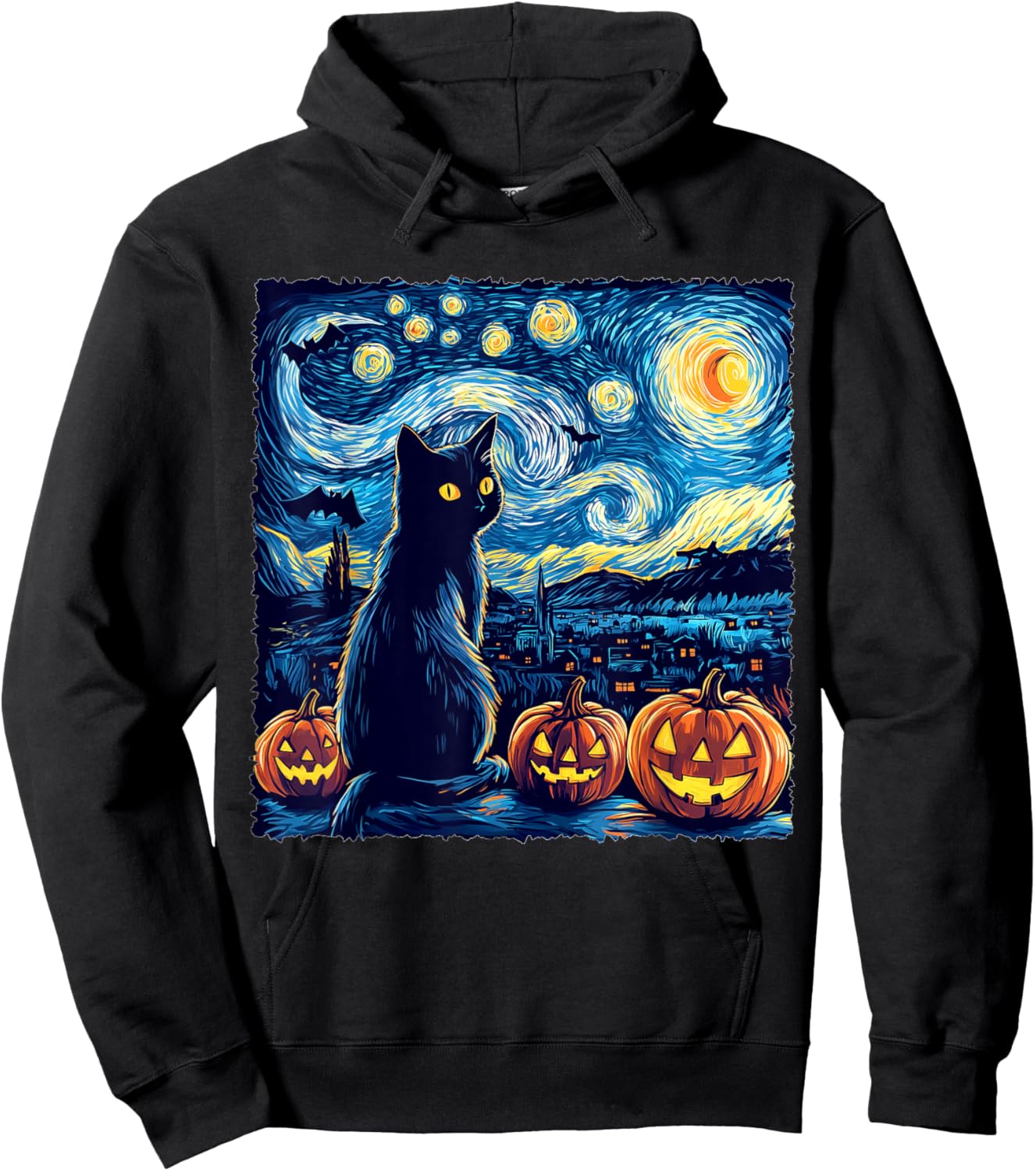 Cat Starry Night Van Gogh Cat For Cat Lover Cat Dad Cat Mom Hoodie - Hoodie | Black