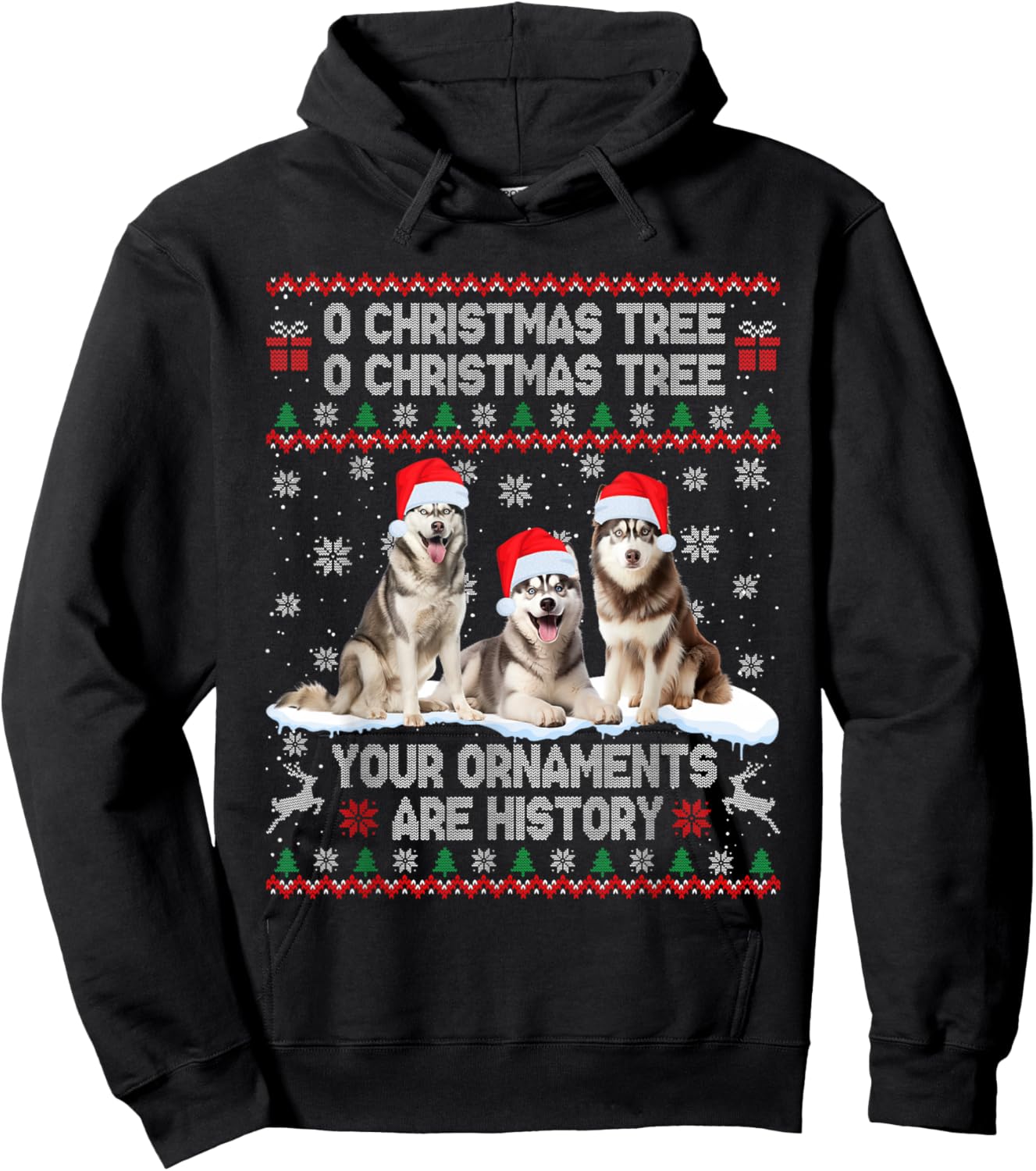 Siberian Husky Dog Ugly Sweater Christmas Light Xmas Pajama Hoodie - Hoodie | Black