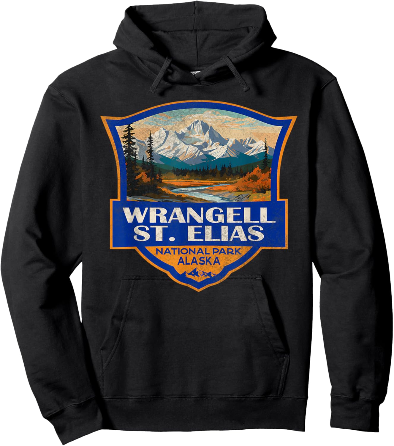 Vintage Wrangell St Elias National Park Retro Badge Mountain Hoodie - Hoodie | Black
