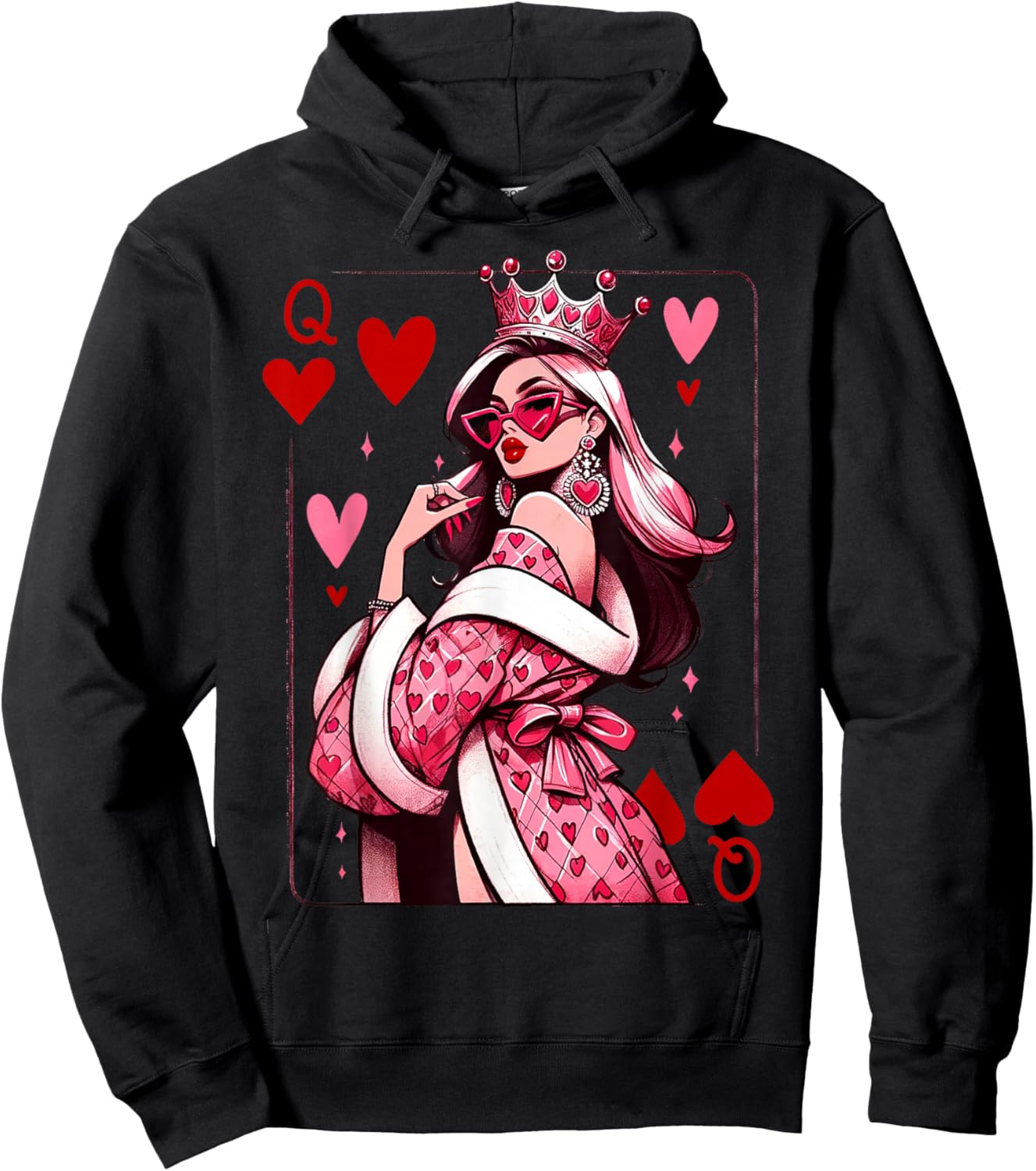 Queen of Hearts Playing Cards Deck of Cards Queen Card Hoodie - Hoodie | Black