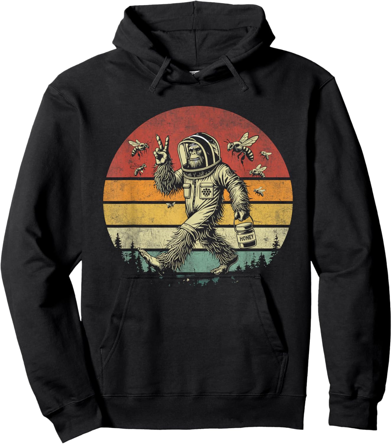 Bigfoot Beekeeper Funny Retro Honey Sasquatch Beekeeping Hoodie - Hoodie | Black