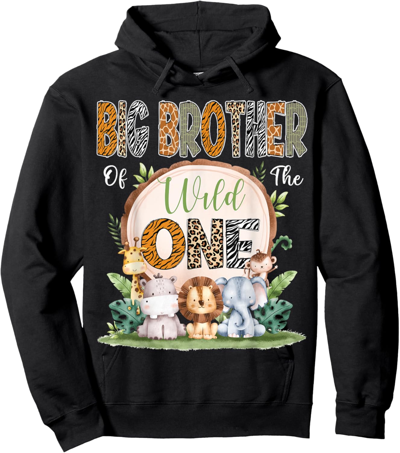 Big Brother Of The Wild One First Birthday Safari Woodland Hoodie - Hoodie | Black