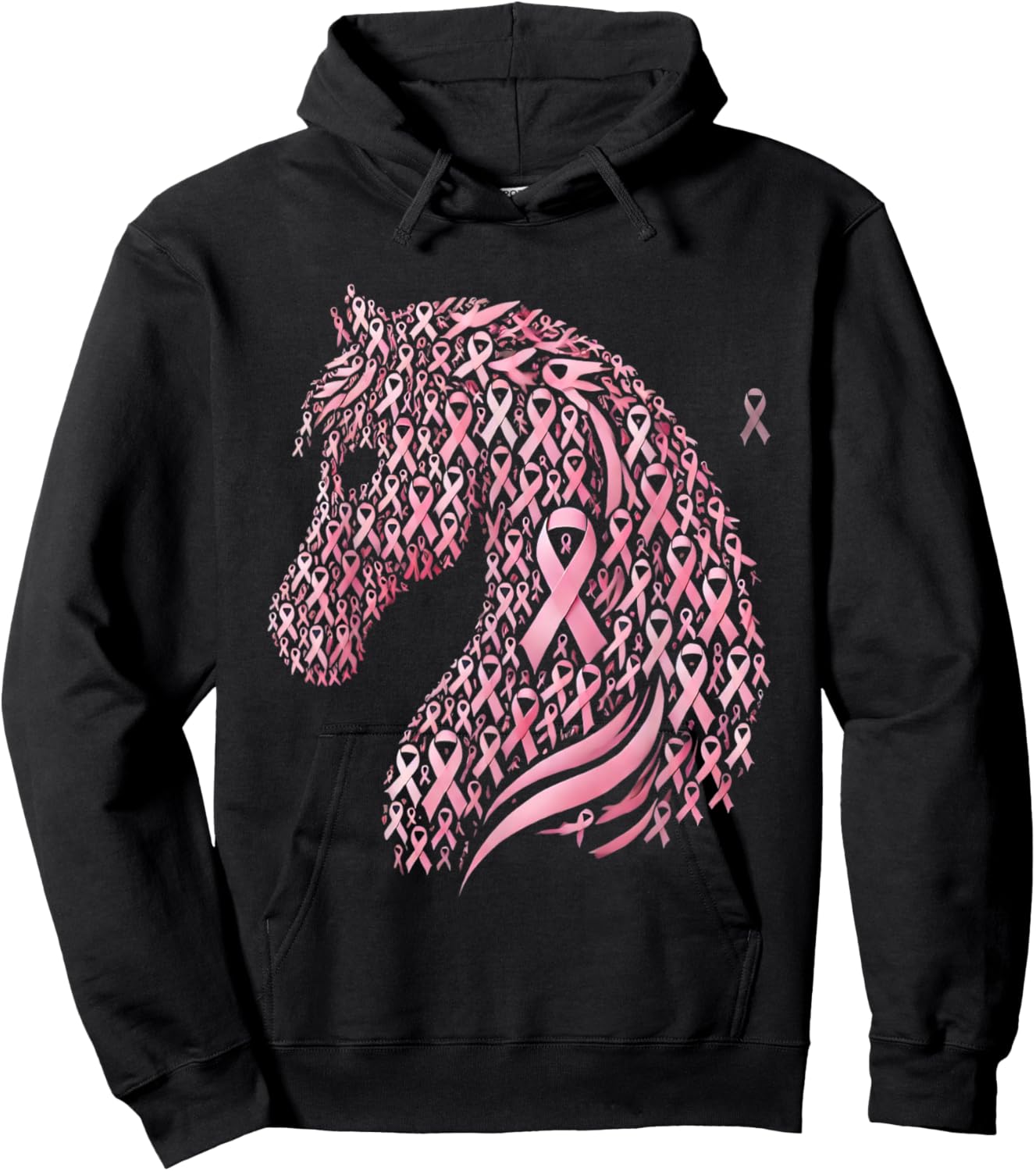 Horse Head Breast Cancer Awareness Pink Ribbon October Hoodie - Hoodie | Black