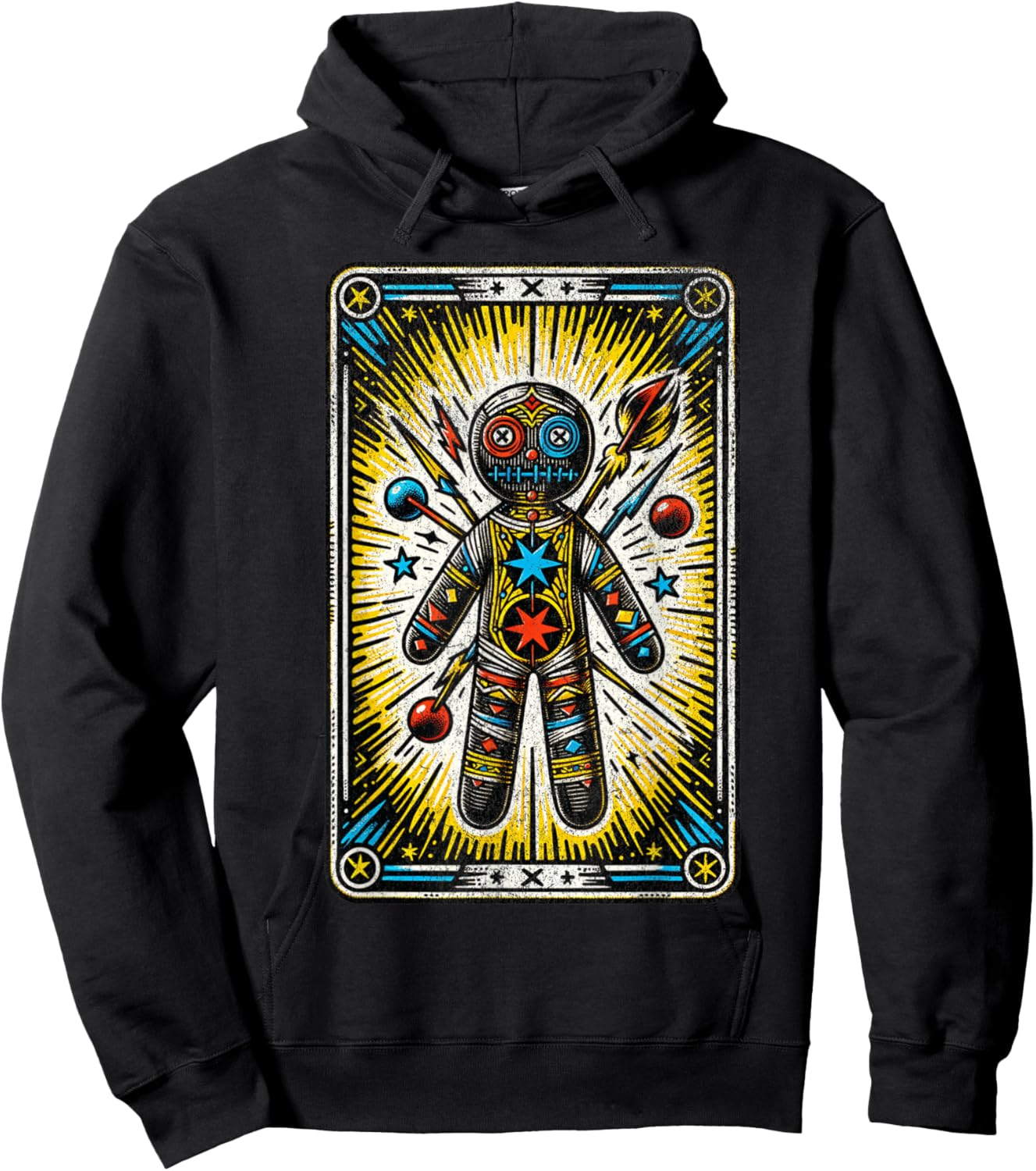 Vintage Voodoo Doll Tarot Card Cajun Creole Retro Magic Hoodie - Hoodie | Black