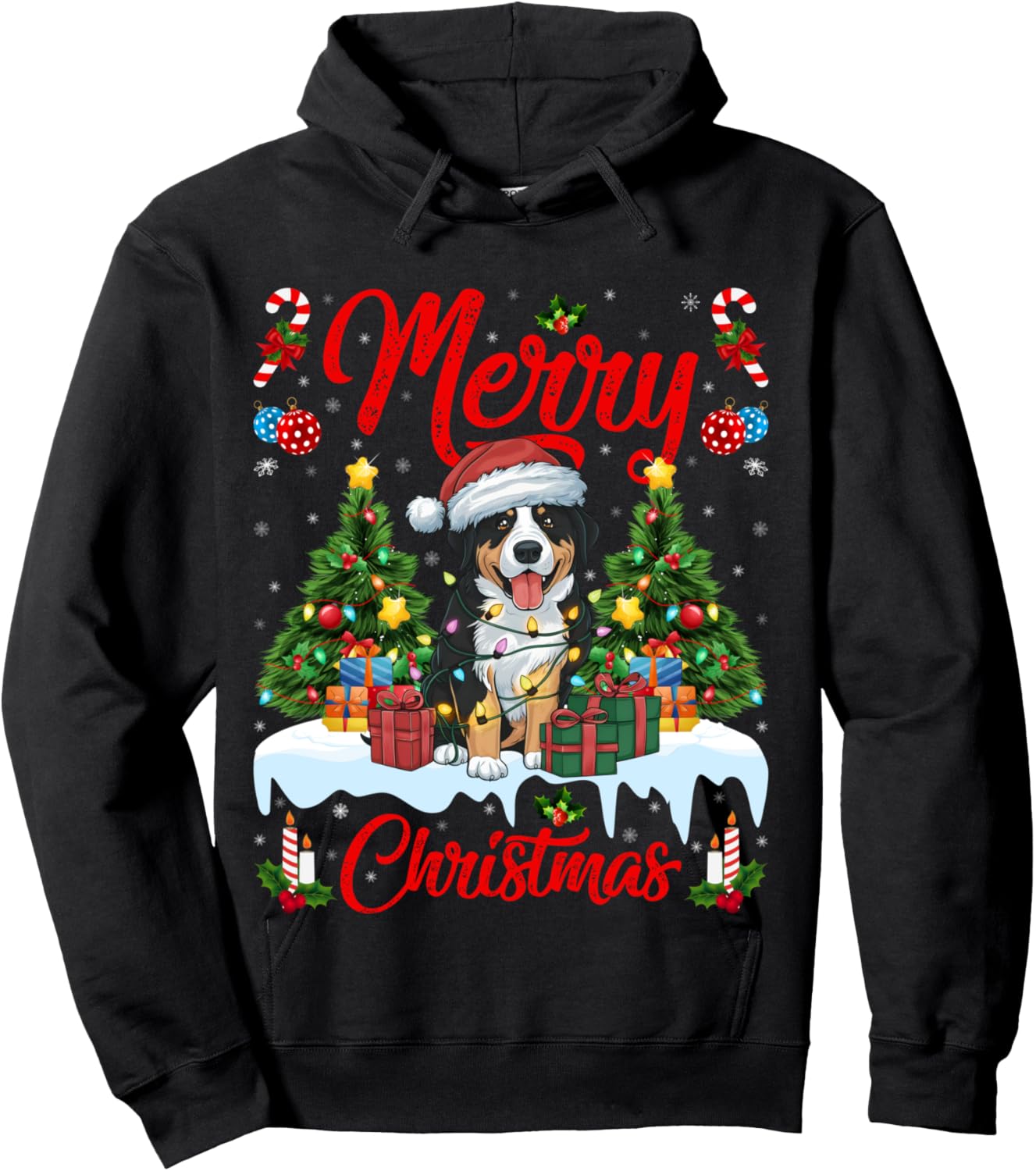 Xmas Tree Lighting Greater Swiss Mountain Dogs Christmas Hoodie - Hoodie | Black