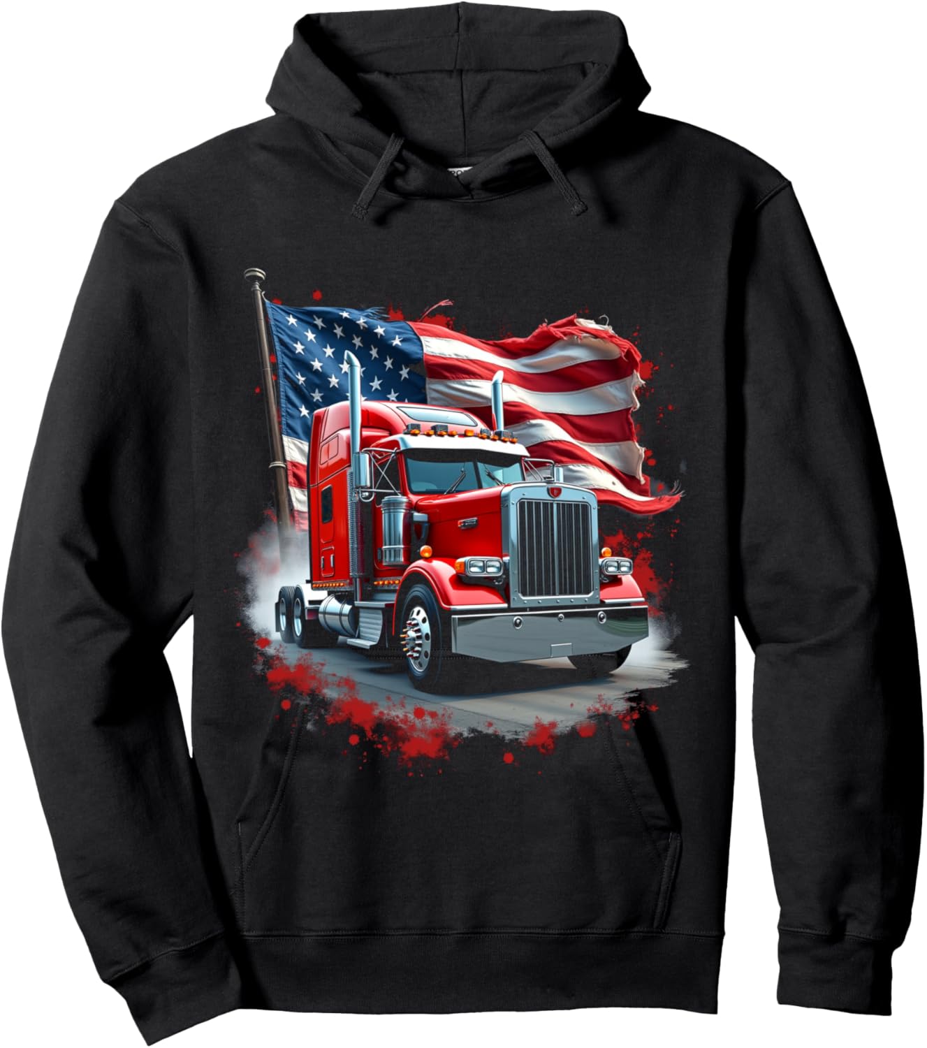 Patriotic Semi Truck Hoodie - Hoodie | Black